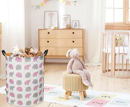 Elephant Baby Laundry Basket Pink Girls Hamper Elephant Toy Storage Bin for Girls Room Decor Baby Nursery Hamper Gift Baskets for Bedroom Bathroom(Line Elephant)