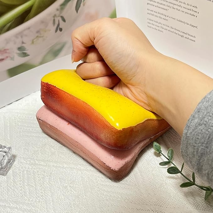 Bread Butter Squishy,Slow Rising Squishy，Stress Balls，Stress Relief & Fidget for ADHD，Party Favor Gift (Yellow and Pink)