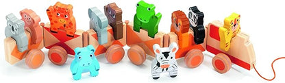 DJECO Jungle Animals Wooden Train - Trainimo Jungle - Safe for Kids Toys, Cute Toddler Vehicle, Stackable Animals for Imagination, Active Play, Motor Skills - Perfect for Boys & Girls Ages 18+ Months