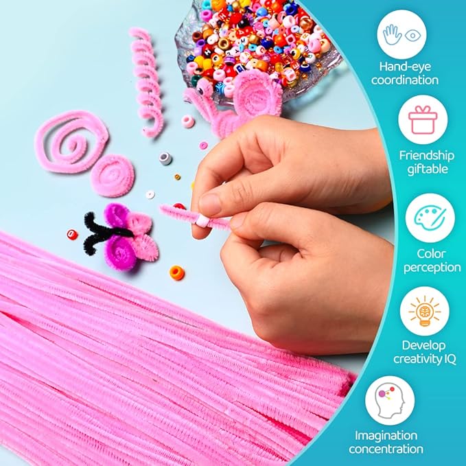 Iooleem 200pcs Pink Pipe Cleaners, Chenille Stems, Pipe Cleaners for Crafts, Pipe Cleaner Crafts, Art and Craft Supplies.