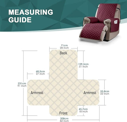 Ruaozz 100% Waterproof Recliner Chair Cover Non-Slip Oversized Reclining Cover for Large Recliner Chair Washable Chair Seat Cover with Elastic Straps for Kids, Dogs, Pets (Wine, 28'')