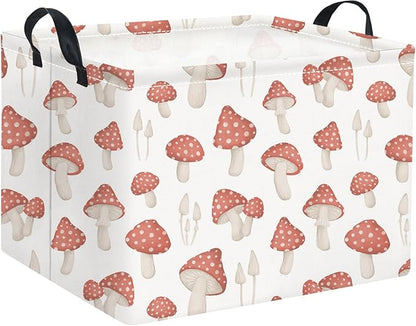 HIYAGON Rectangular Kids Basket Baby Girl Basket Fabric Storage Bin Organizer Box Room Decor(Mushroom)