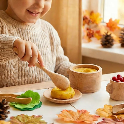 Hiceeden Set of 11 Wooden Sensory Bin Tools for Kids, Sensory Scoops and Tongs Toys with Bag, Waldorf Montessori Toys for Fine Motor Skill Learning