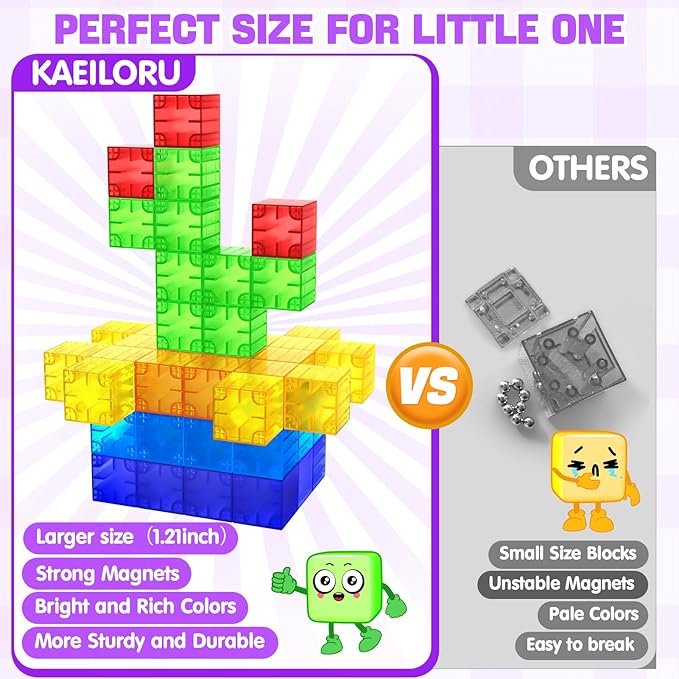 Feoxialy Magnetic Blocks - 52pcs Translucent Magnetic Cubes, Digit Building Blocks Magnet Toys for Kids, Rainbow STEM Creativity Toys 3+ Year Old Boys & Girls Toddlers Kids Christmas Birthday Gifts