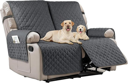 Waterproof Recliner Couch Cover,Non-Slip Recliner Cover with Elastic Straps,Leakproof Furniture Protector for Kids,Dog and Cat (2 Cushion Loveseat, Dark Gray)