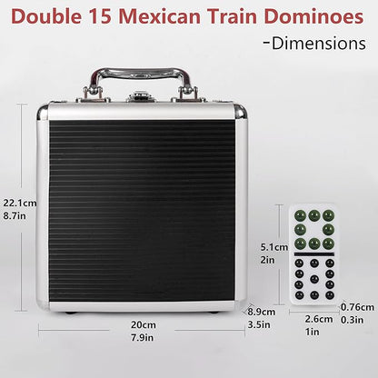 Dominoes Set for Adult, Double 15 Dominoes Set Double 15 Colored Dot Mexican Train Domino Set,Dominoes with Aluminum Case, 136 Tiles (2-10 Player)