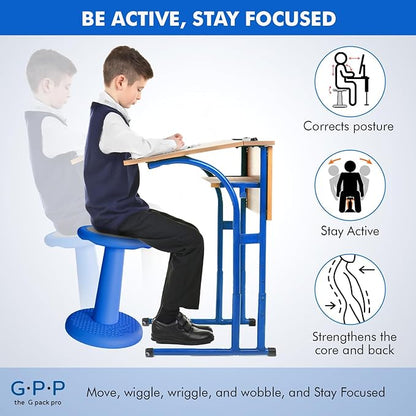 Gpack-pro Kids Wobble Stool – Improves Focus Attention – Non-Slip Base - Wiggle Chair Active Flexible Seating for Preschool Kindergarten Elementary School 17.7-Inch High (Blue)
