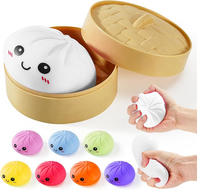Dumpling Squishy Toys, Gaint Dumpling Squishy Mystery Box, Colorful Squishies Dumplings Stress Balls Toy, Stocking Stuffers with Food Steamer Stretchy Desk Toy (White)