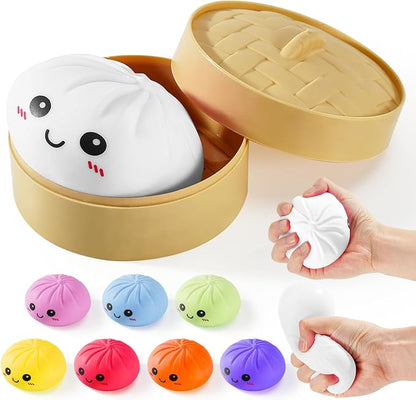 Dumpling Squishy Toys, Gaint Dumpling Squishy Mystery Box, Colorful Squishies Dumplings Stress Balls Toy, Stocking Stuffers with Food Steamer Stretchy Desk Toy (White)