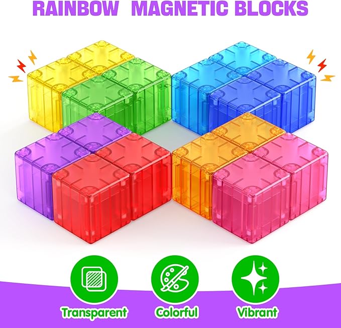 Feoxialy Magnetic Blocks - 52pcs Translucent Magnetic Cubes, Digit Building Blocks Magnet Toys for Kids, Rainbow STEM Creativity Toys 3+ Year Old Boys & Girls Toddlers Kids Christmas Birthday Gifts