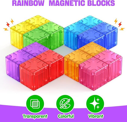 Feoxialy Magnetic Blocks - 52pcs Translucent Magnetic Cubes, Digit Building Blocks Magnet Toys for Kids, Rainbow STEM Creativity Toys 3+ Year Old Boys & Girls Toddlers Kids Christmas Birthday Gifts