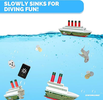 SWIMLINE Titanic Themed Dive Toy Sinking Ship Hidden Treasure Combo Pack Catch And Retrieval Cruise Ship Game For Swimming Pool & Bath Tub For Kids Multi Color Rings Underwater Dive Practice Education