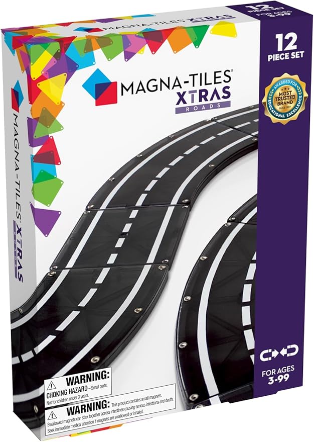 MAGNA-TILES XTRAS: Roads 12 Piece Magnetic Construction Set, The ORIGINAL Magnetic Building Brand