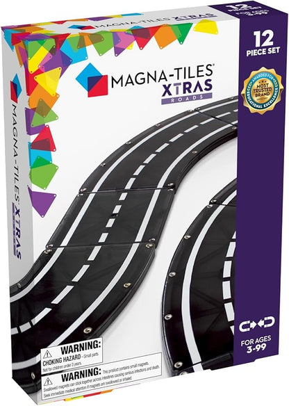 MAGNA-TILES XTRAS: Roads 12 Piece Magnetic Construction Set, The ORIGINAL Magnetic Building Brand