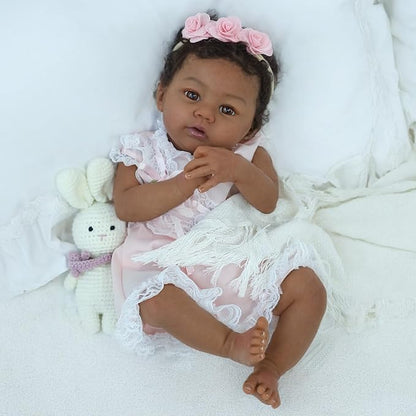 Reborn Baby Doll Black Girl – 18-Inch Realistic Lifelike African American Newborn Handmade Doll with Real Life Soft Weighted Body and Accessories – Gift Set for Kids Ages 3 and Up