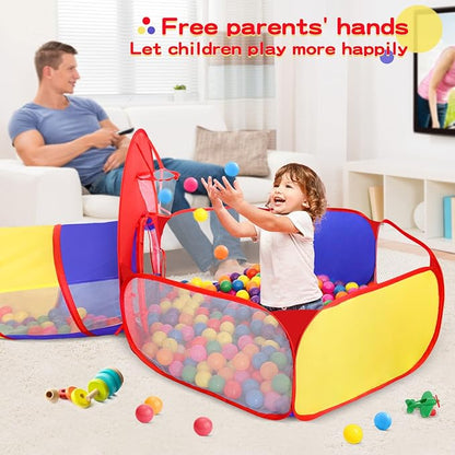GeerWest 3 in 1 Kids Play Tent for Toddler with Baby Ball Pit and Play Tunnel, Children Indoor Outdoor Playhouse with Climbing Tunnel Toy for Toddlers, Boys and Girls Best Birthday Gifts（No Balls）