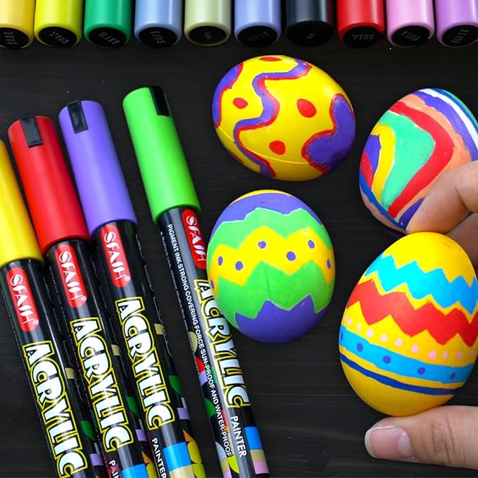 SFAIH Acrylic Creative Markers - 3mm Replaceable Nibs 24 Colors, Large Ink Capacity, High Coverage, Non-Bleeding Water-Based Ink, Drawing Markers for Art Supplies, Wood, Fabric, Rock, DIY Easter Craft