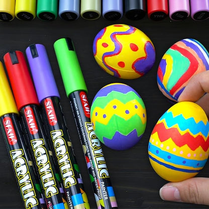 SFAIH Acrylic Creative Markers - 3mm Replaceable Nibs 24 Colors, Large Ink Capacity, High Coverage, Non-Bleeding Water-Based Ink, Drawing Markers for Art Supplies, Wood, Fabric, Rock, DIY Easter Craft