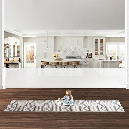175 Inch Retractable Baby Gates Extra Wide 33" Tall Child Gates for Wide Openings, Large Pet Gates for Dogs Extra Wide Toddler Gates for Large Openings Extra Long Dog Gate for Indoor Outdoor (White)