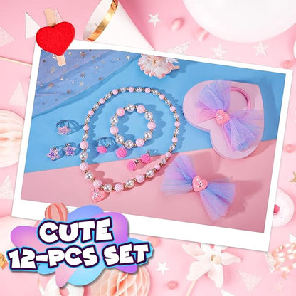 PinkSheep Little Girl Jewelry 10PCS Toddler Jewelry for Girls 3/4/5/6/7/8 yrs old Girl Play Jewelry Box Girl Necklace Girl Bracelet