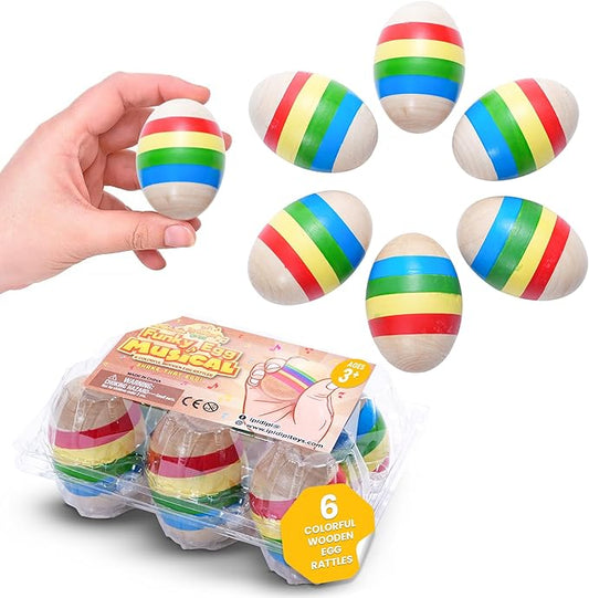 IPIDIPI TOYS Egg Shakers Maracas for Kids – Colorful Wooden Musical Percussion Instruments for Toddlers, Baby Shakers -Easter Basket Fillers, Stocking Stuffers, Party Favors & Educational Play–6 Pack