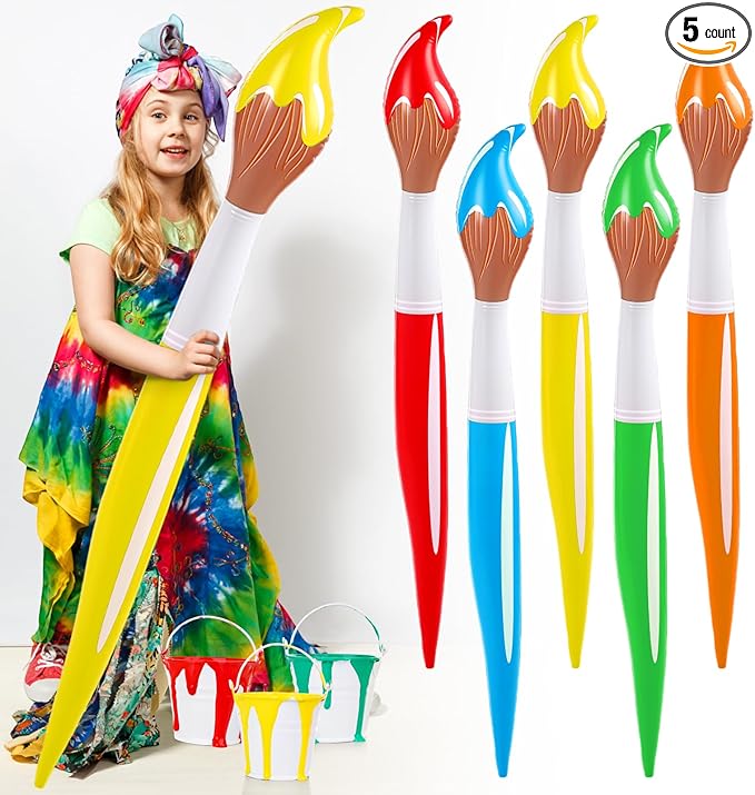 5 Pcs 43.3 Inch Giant Inflatable Paint Brushes Large Colored Blow up Paint Brushes Paintbrush Balloons Prop Kit for Back to School Inflatable Decorations Birthday Party Favor