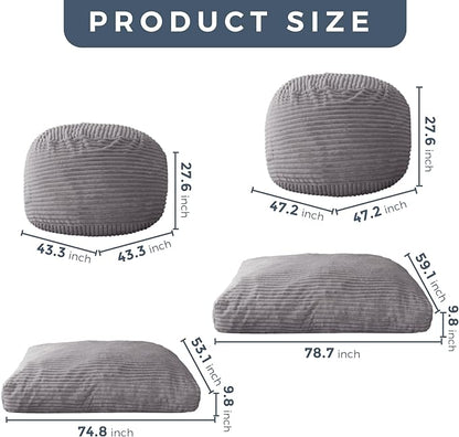 MAXYOYO Giant Bean Bag Chair Bed for Adults, Convertible Beanbag Folds from Lazy Chair to Floor Mattress Bed, Large Floor Sofa Couch, Big Sofa Bed, High-Density Foam Filling, Machine Washable Cover