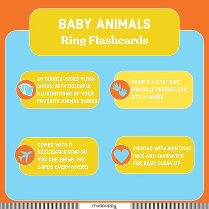 Mudpuppy Baby Animals — Ring Flashcards 26 Durable Double Sided Baby Animal Cards And Reclosable Ring With Colorful Art For Babies Ages 1+ Perfect For Preschool Or Travel For Teachers And Parents