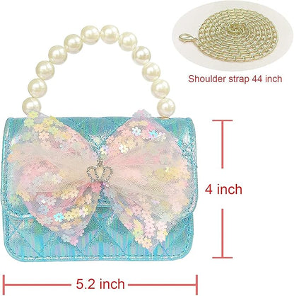 Girl Handbag Purse for Little Girls Kids Pretend Play Dress Up Necklace Hair Accessories Jewelry Set, Light Blue