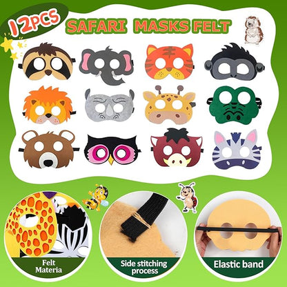 158 pcs Safari Party Favors for 12 kids ，Jungle Safari Birthday Party Supplies, Wild Animal Goodie Bags ,Safari Birthday Decorations Gift Bag Fillers Pinata Stuffers, Wild Animals Themed Party Toys