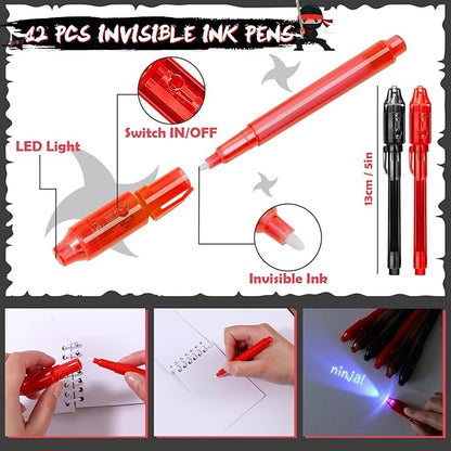 12Set Ninja Party Favors Birthday Supplies for Kids Boys, Ninja Spiral Notepads Invisible Ink Pens Stars Slingshots Stretchy Flying Ninjas Silicone Bracelets Ninja Toys Gifts Ninja Party Supplies