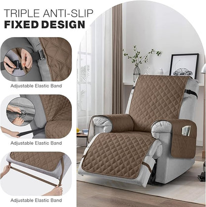 TAOCOCO Waterproof Recliner Chair Covers with Leg Strap 1 Piece Oversized Recliner Covers for Large Recliner for Pets Kids, Washable Reclining Chair Furniture Protector(28'' Oversized, Brown)