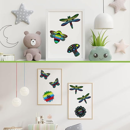 Eaasty 24 Pieces Animal Scratch Cards for Kids Butterfly Scratch Crafts Art Card Rainbow Spring Scratch Card Art Party Favors for DIY Crafts Home Decoration Project, 8 Styles