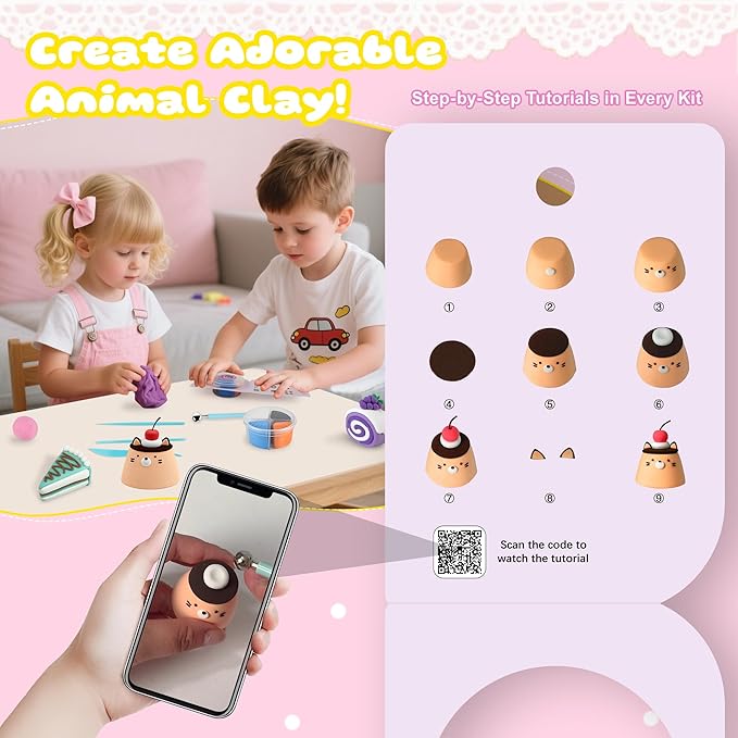 Air Dry Clay Kit, 12 Cakes Modeling Clay for Kids, Model Magic with Sculpting Tools and Tutorials, Safe & Non-Toxic, DIY Arts & Crafts School Projects, Home Party Favors for Boys & Girls