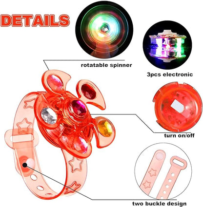 24 Pack LED Light Up Fidget Spinner Bracelets Party Favors for Kids 4-8 8-12, Glow in The Dark Party Supplies, Birthday Gifts, Treasure Box Toys for Classroom, Goodie Bags Stuffers