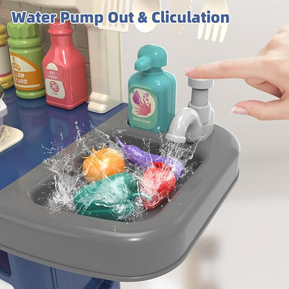 Play Kitchen Toys for Kids - 46-Piece Realistic Kitchen Set with Lights, Sounds, and Spray Function - Perfectly Gift for Ages 3+