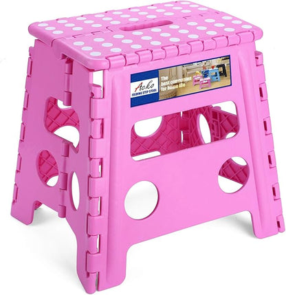 ACKO Folding Step Stool - 13 inch Height Premium Heavy Duty Foldable Stool for Kids and Adults, Kitchen Garden Bathroom Stepping Stool (Pink)