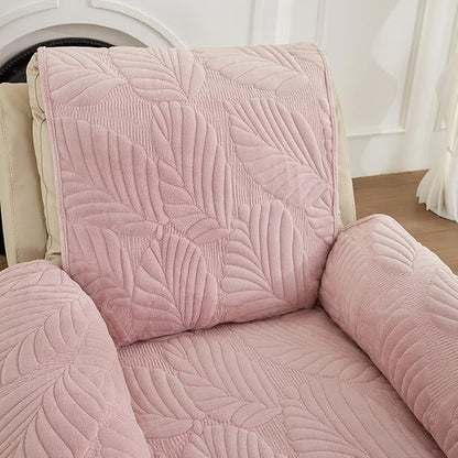 vctops Palm Leaves Velvet Plush Quilted Recliner Chair Cover Anti-Slip Super Soft Furniture Protector with Elastic Straps for Kids, Dogs, Pets, Pink