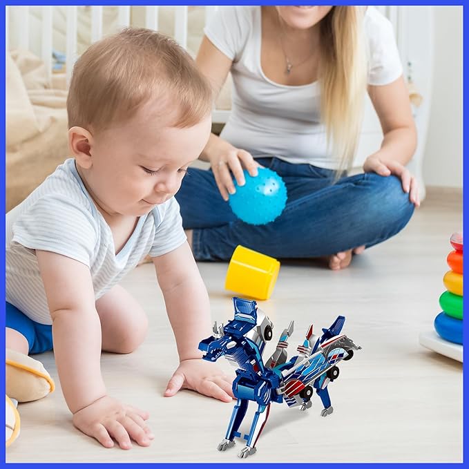 Aimery Collision Transforming Dinosaur Car Toy, 2 Magnetic Cars Convert into Dinosaur Toys,Dino Robot Toy, Boys Toys,Kids Toys, Party Birthday for Kids (Blue)