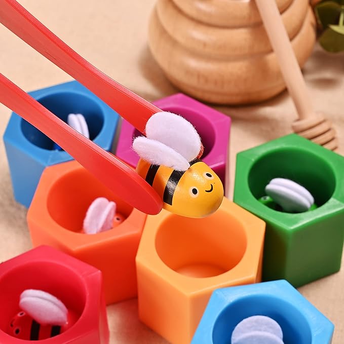 Sorting Stacking Wooden Toys for Toddlers, Bee Hive Toy, Montessori Sensory Bin Tools Toys for 3 4 5 Years Old, Fine Motor Skill Toys Early Learning Preschool Educational Gift for Kids