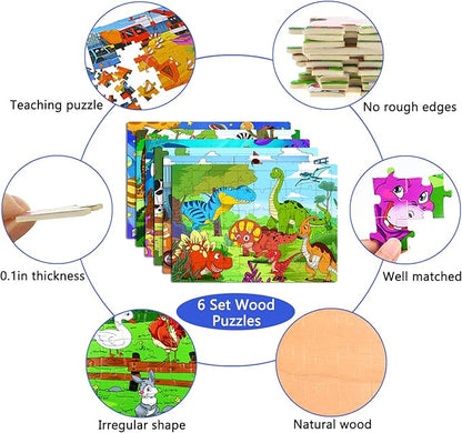 Puzzles for Kids Ages 4-8, 6 Pack Wooden Jigsaw Puzzles 60 Pieces Preschool Educational Learning Toys Set for Boys and Girls