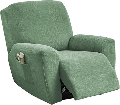 NILUOH Stretch Recliner Chair Cover 4-Pieces Recliner Covers for Large Recliner Jacquard Lazy Boy Chair Covers Soft Reclining Chair Cover Furniture Protector with Elastic Bottom (Leaf Green)