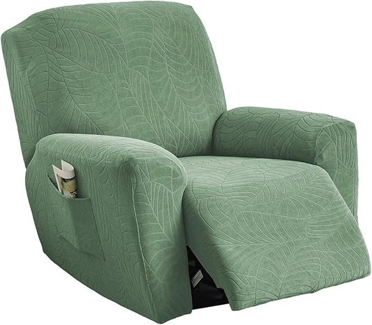NILUOH Stretch Recliner Chair Cover 4-Pieces Recliner Covers for Large Recliner Jacquard Lazy Boy Chair Covers Soft Reclining Chair Cover Furniture Protector with Elastic Bottom (Leaf Green)