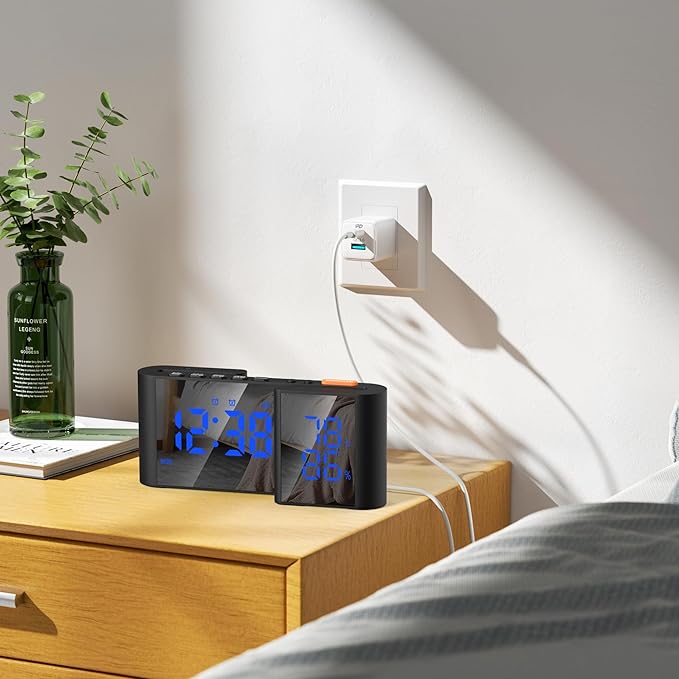 Alarm Clock Radio, Digital Alarm Clock for Bedrooms with USB Port, Large LED Display with Brightness Dimmer, Bedside FM Radio with Sleeper Timer, Temperature, Adjustable Volume, Snooze