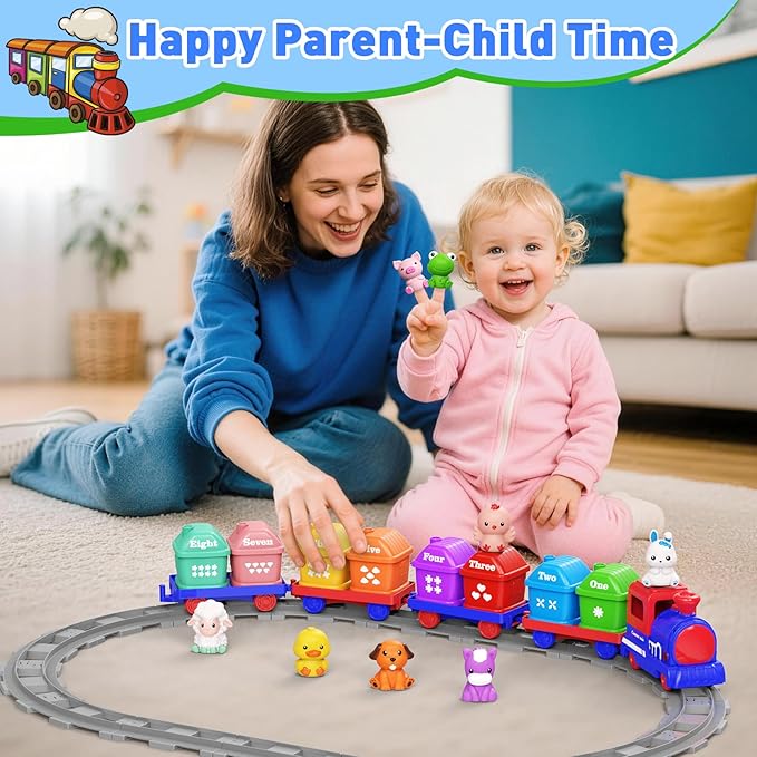 Train Set for Toddlers 2-4, Electric Toy Train with Farm Animals & Music & Lights, Montessori Counting & Sorting Learning Toys for 1 2 3 Year Old Boys Girls, Christmas Easter Birthday Gift