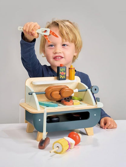 Tender Leaf Toys - Barbeque Play Set - 27 Piece Wooden Interactive Barbeque Grill Set with Pretend Play Food and Utensils for Boys and Girls - Great Role-Play Toy - Boost Fine Motor Skills - Age 3+