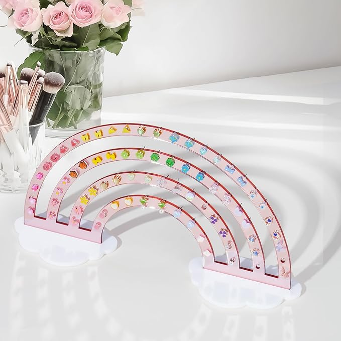 NiHome Mirror Finish Rose Gold Acrylic Earring Holder 74-Hole Rack for 37 Pairs - Versatile Storage Easy Assembly Cloud Shape Base Stylish Jewelry Organizer for Home Decor, Jewelry Display (2PCS)