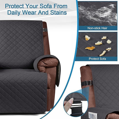 KinCam 100% Waterproof Recliner Chair Cover, Reclining Couch Covers for Pets, Dogs, Recliner Couch Slipcover Furniture Protector with Elastic Straps for Kids(30", Charcoal Gray)