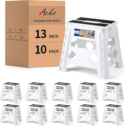 ACKO 10pack Folding Step Stool - 13" Height Premium Heavy Duty Step Stools for Adults and Kids, Upgrade Step Stool Kitchen Garden Bathroom Stepping Stool (White)