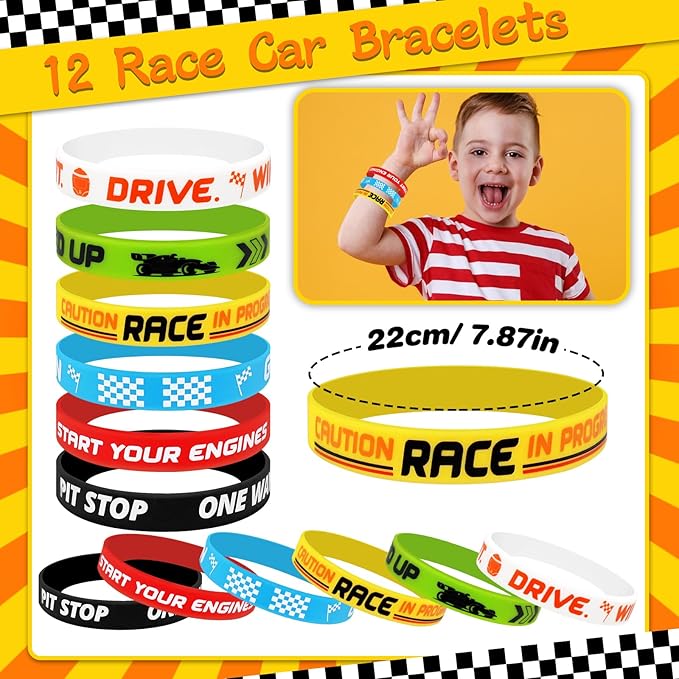 110 PCS Race Car Party Favors Birthday Supplies with Drinking Straws, Silicone Bracelets, Bubble Wands, Keychains, and Racing Car Pinata for Boys Goodie Bag Stuffers